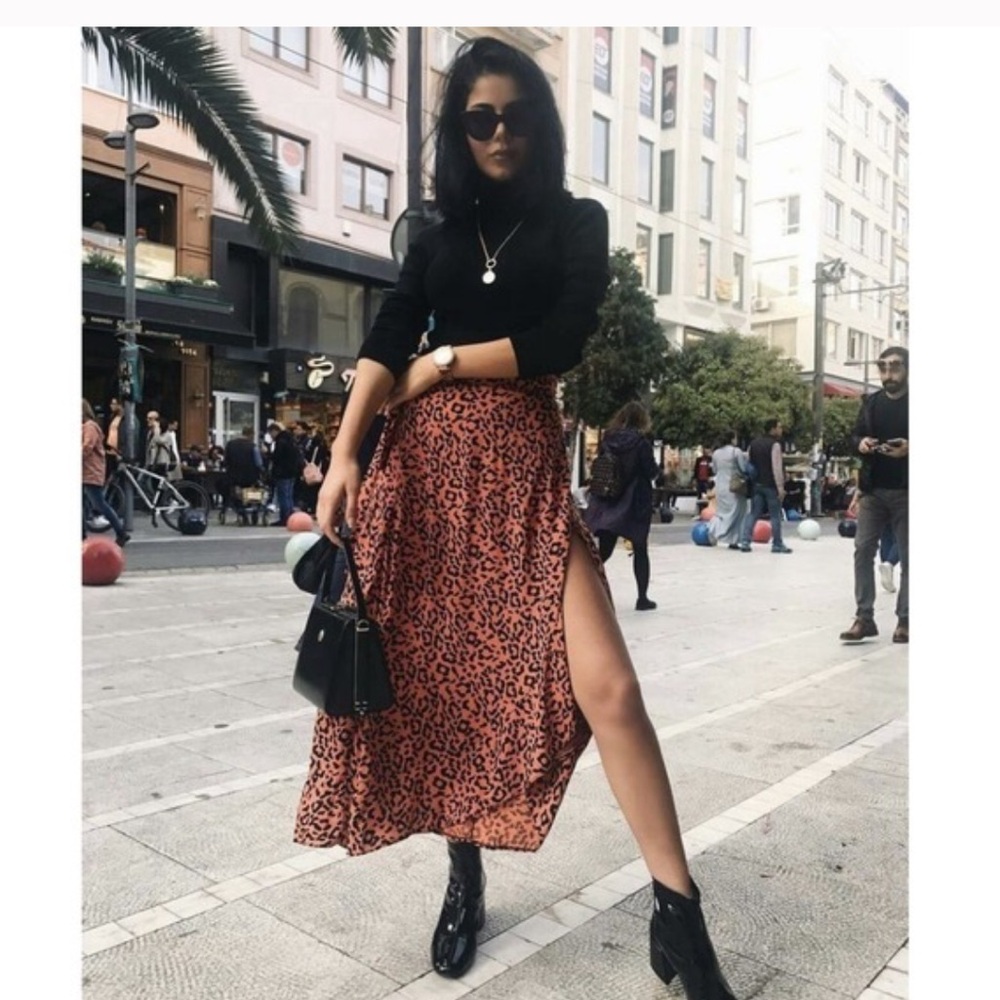 Nine West Black and Orange Leopard Maxi Skirt